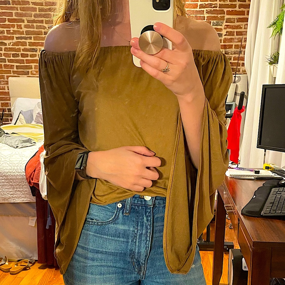 Faux Suede Bell Sleeve Top